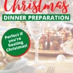 A table set for Christmas with the text overlay saying Your how to guide for Christmas dinner preparation