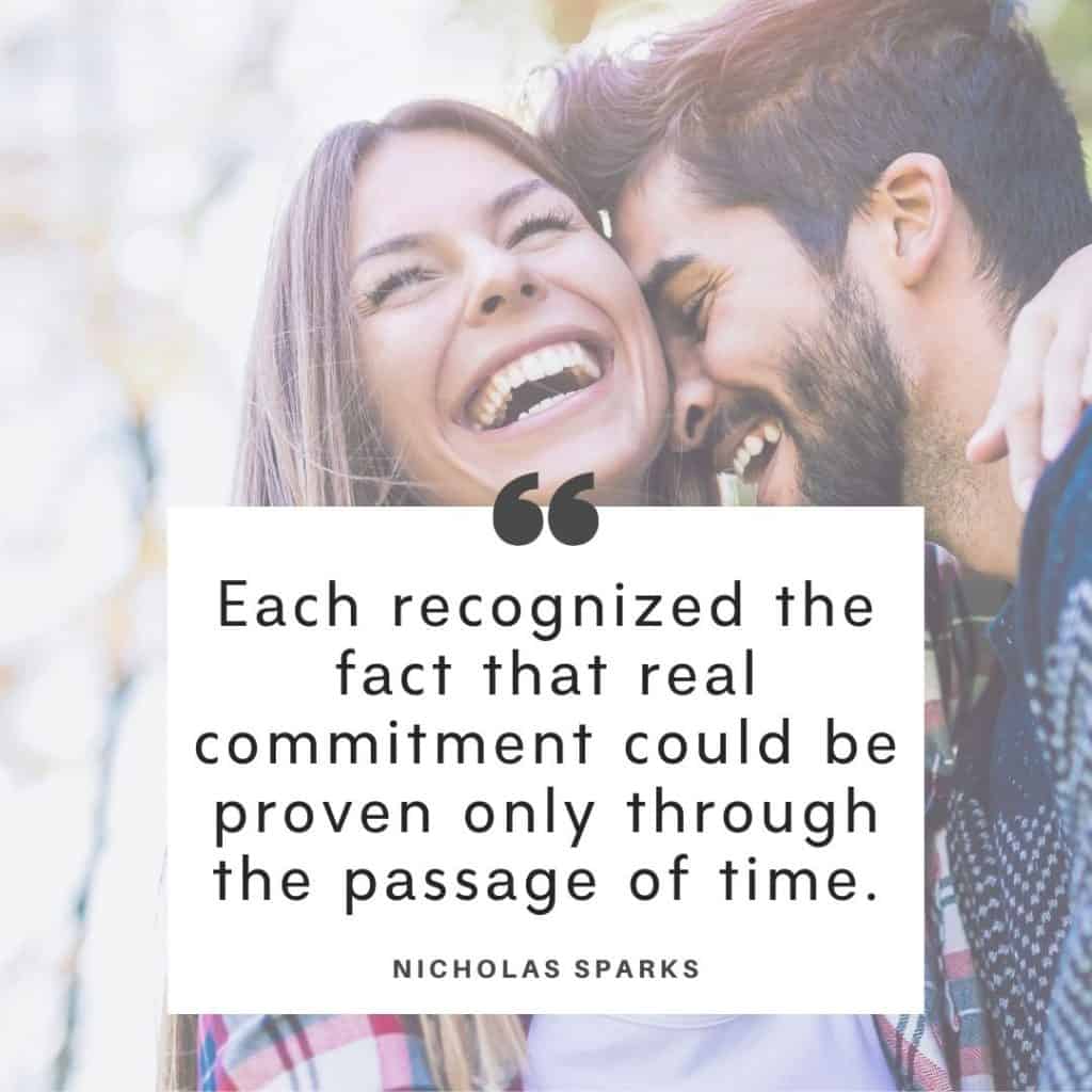 Nicholas Spark quote about marriage with a background image of a couple.