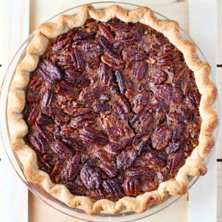 Chocolate pecan pie with bourbon