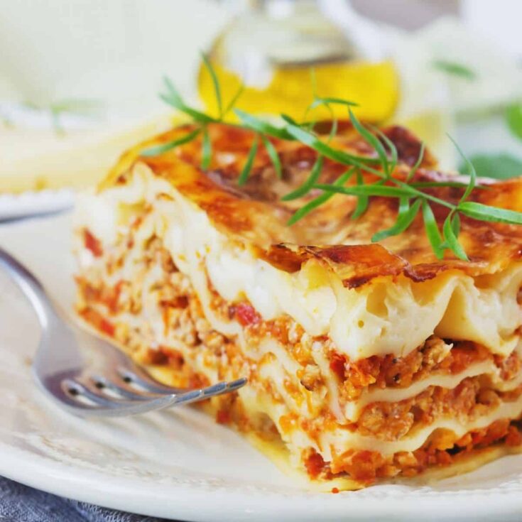 A homemade lasagna cooked as 80s nostalgia food for a retro dinner date night