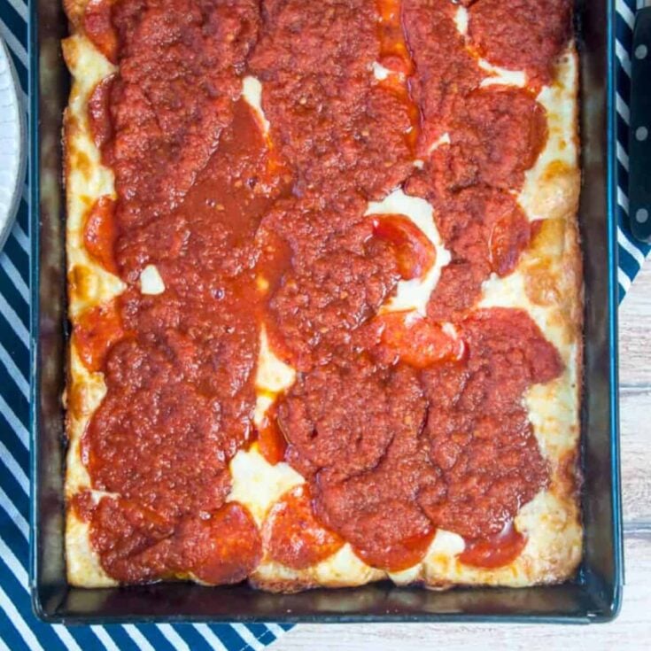Detroit style pizza made after reading these DIY pizza date night ideas