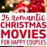 Three images including one of Couple sitting on the couch holding popcorn. They are about to watch one of these romantic Christmas movies.