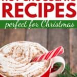 A spotted mug filled with hot chocolate and the text overlay, 25 tasty hot chocolate recipes perfect for Christmas.