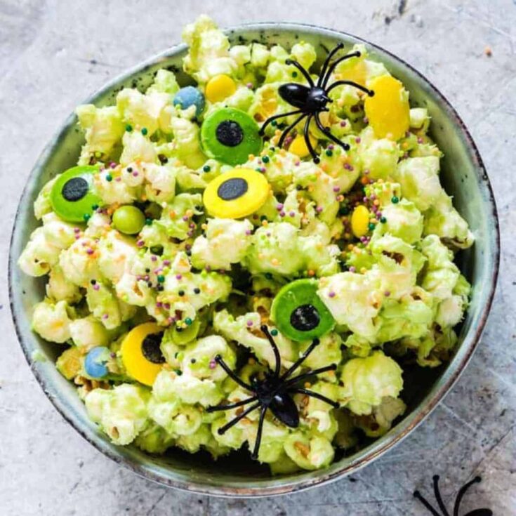 Monster Halloween popcorn snack prepared after reading these Halloween snacks date ideas
