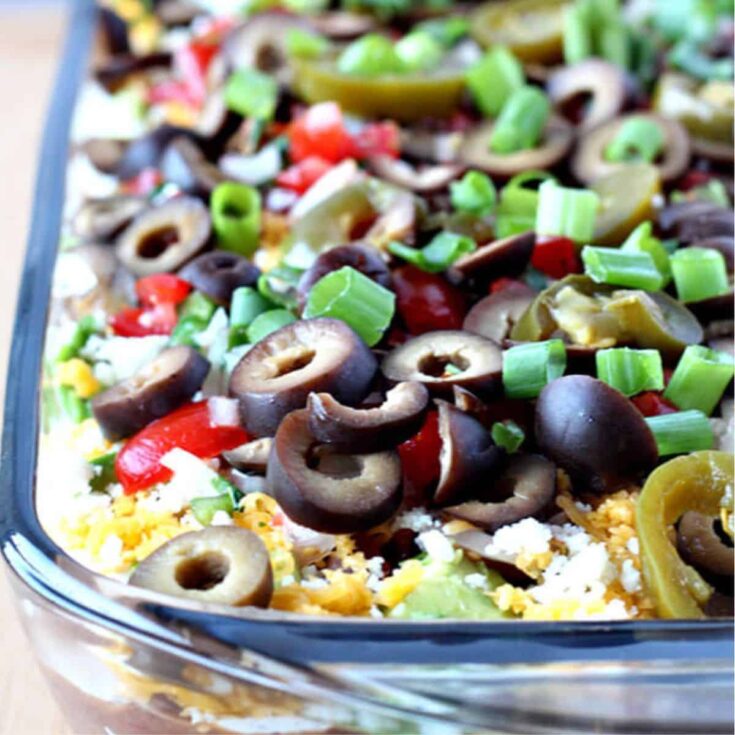 7 layer black bean dip perfect as Super bowl appetizer