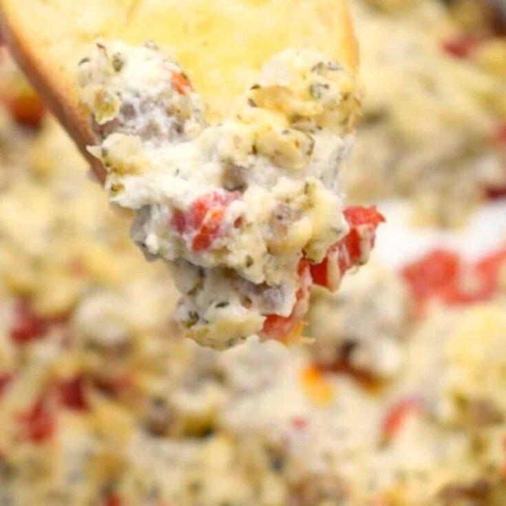 Baked feta sausage pepper dip perfect as Super bowl appetizer