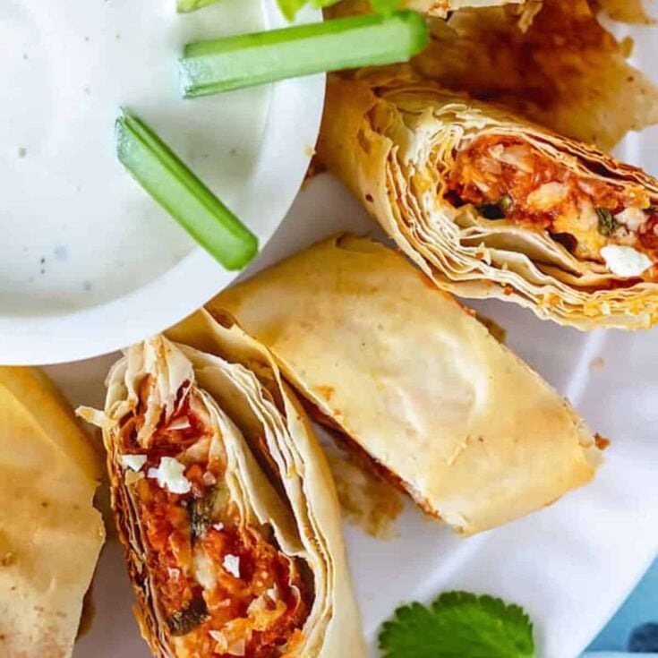 BBQ buffalo chicken filo stromboli perfect as Super bowl appetizer