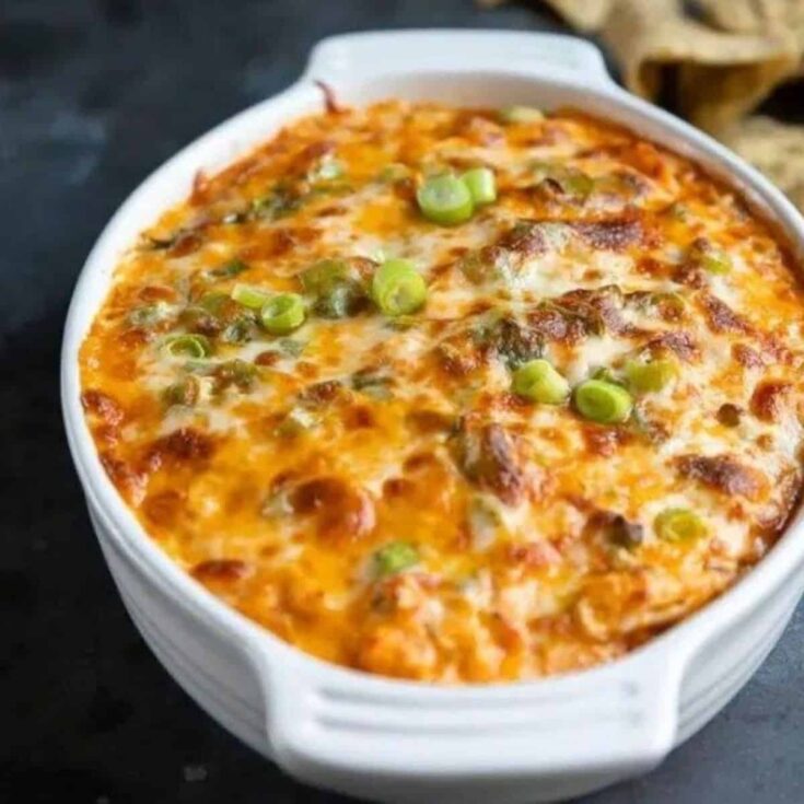 A bowl of buffalo chicken dip perfect as Super bowl appetizer