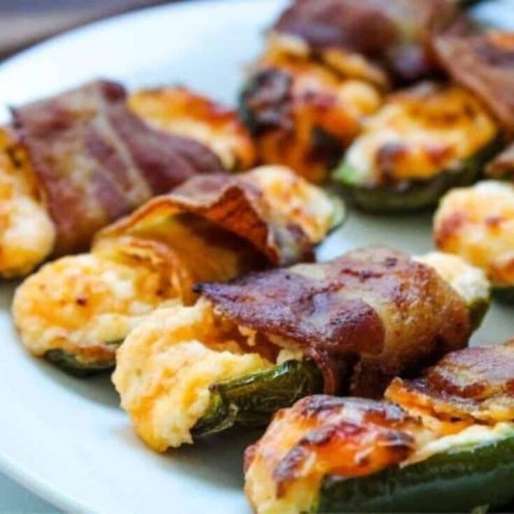 Air fryer bacon-wrapped stuffed jalape&ntilde;os with cream cheese perfect as Super bowl appetizer