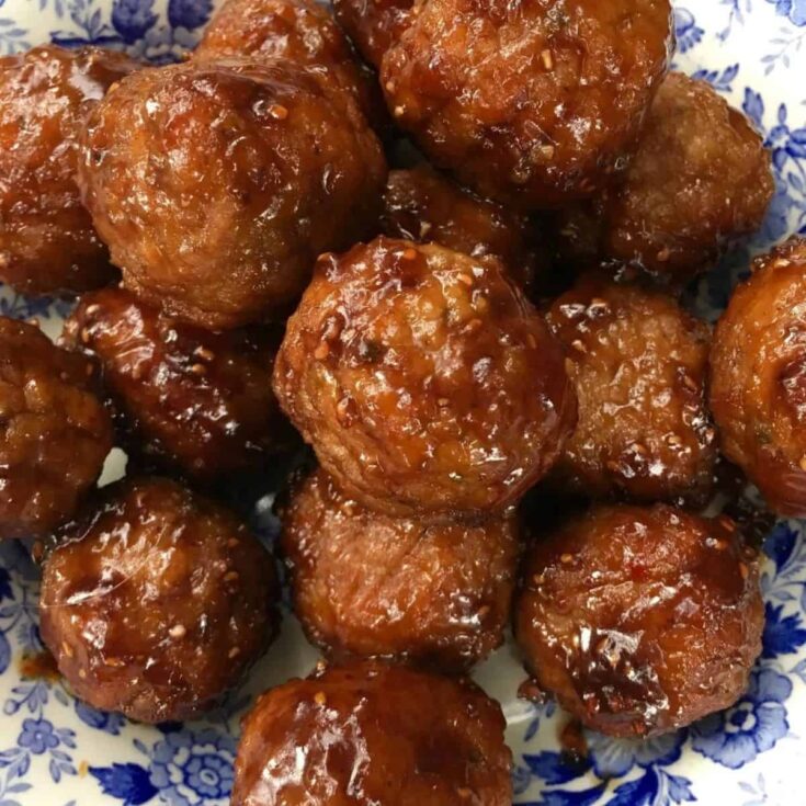Slow cooker raspberry balsamic glazed meatballs perfect as Super bowl appetizer