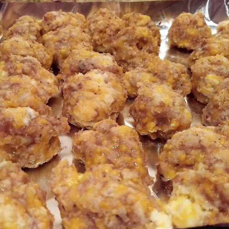 Party favorite cream cheese sausage balls perfect as Super bowl appetizer