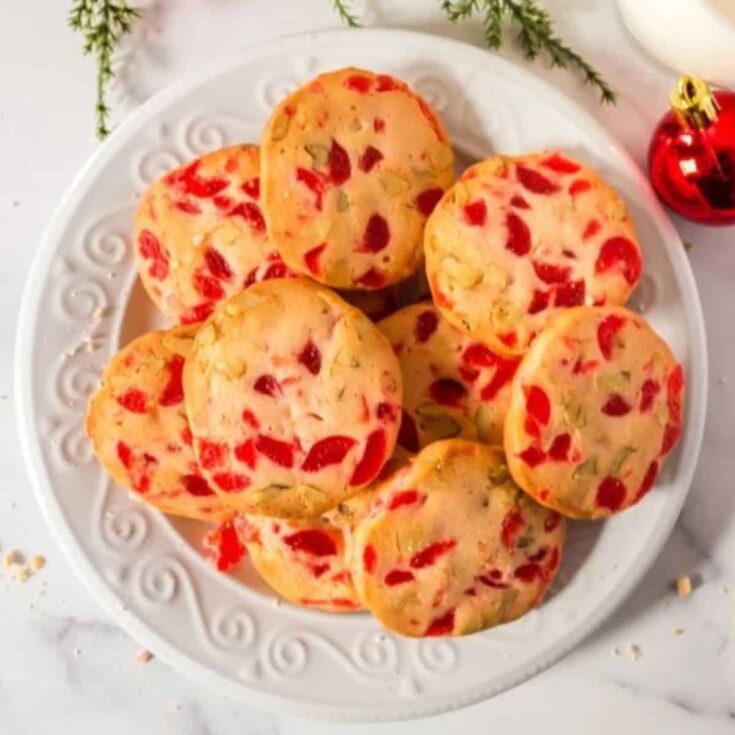 A plate of cherry cookies perfect to serve as Christmas cookies