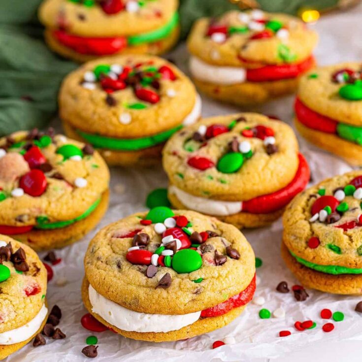 A delicious set of Christmas cookies filled with m&m's