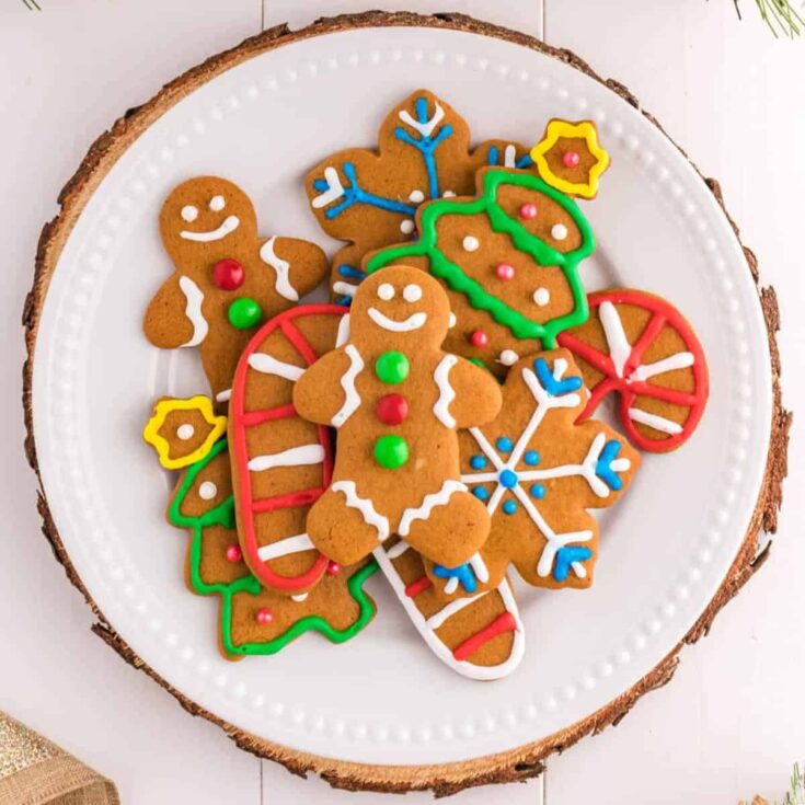 A plate of Christmas gingerbread cookies perfect to serve as Christmas cookies