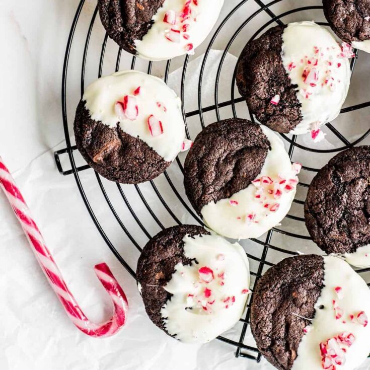 A set of peppermint double chocolate cookies perfect to serve as Christmas cookies