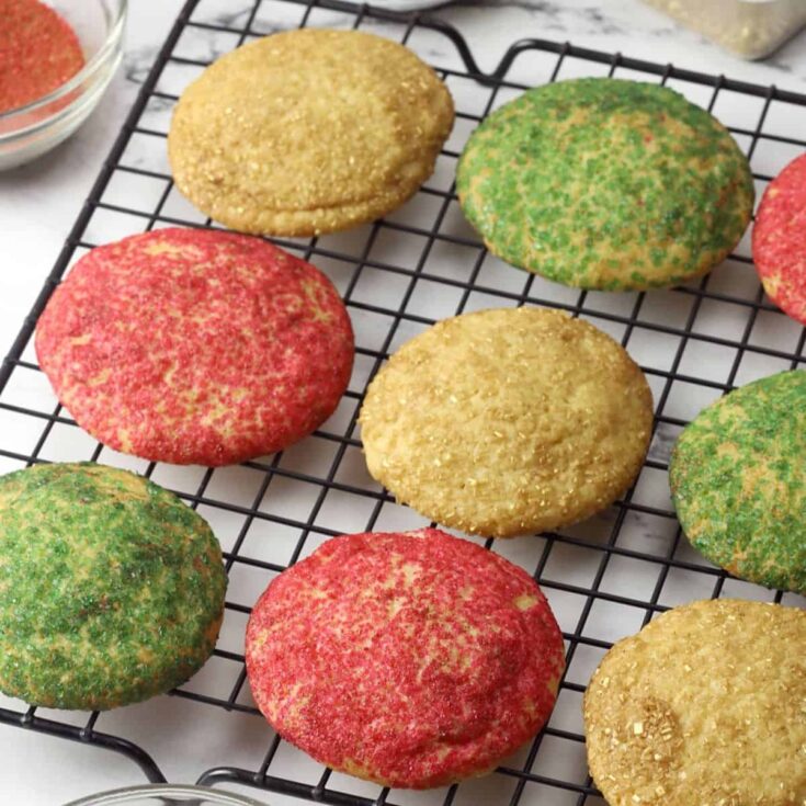 A colorful set Snickerdoodles placed on a rack perfect to serve as Christmas cookies