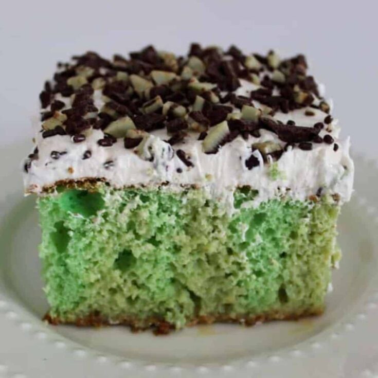 A slice of Irish cream poke cake