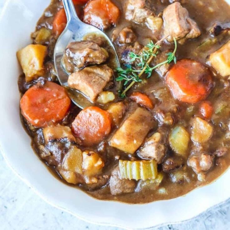 A bowl of appetizing Irish lamb stew