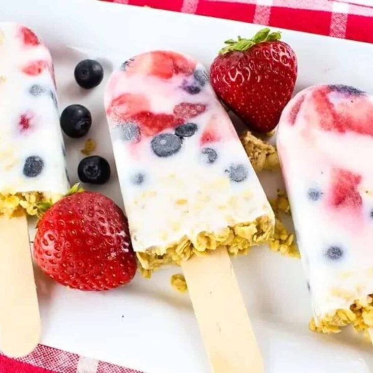 A set of breakfast yogurt popsicles perfect as 4th of July breakfast ideas