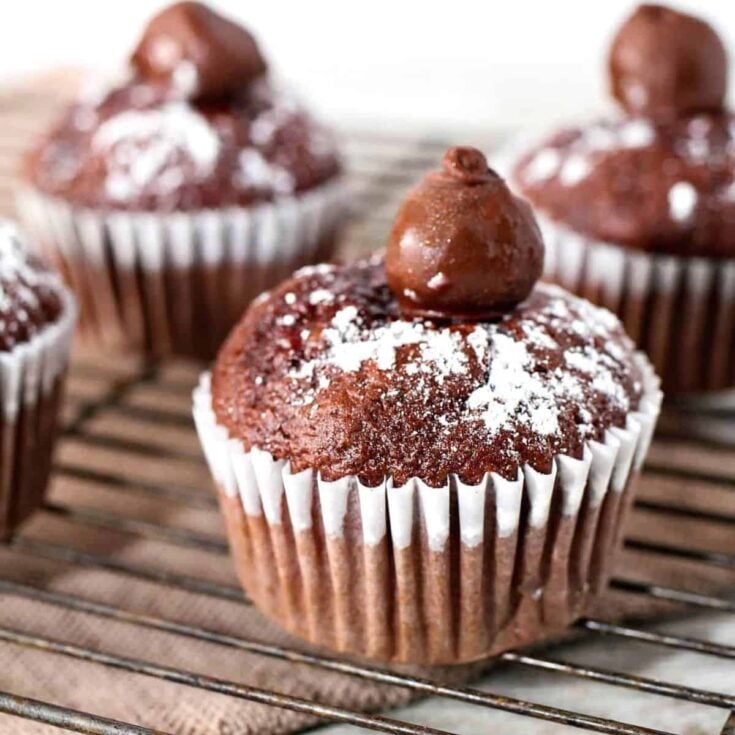 A tray of chocolate cherry cake Valentines Day cupcakes