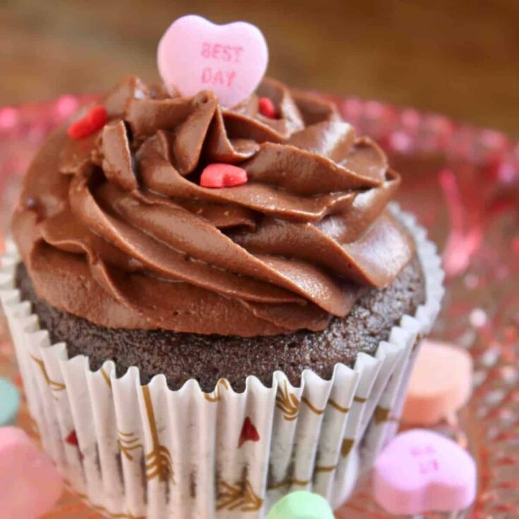 An appetizing chocolate truffle with mocha buttercream frosting&nbsp;Valentines Day cupcake