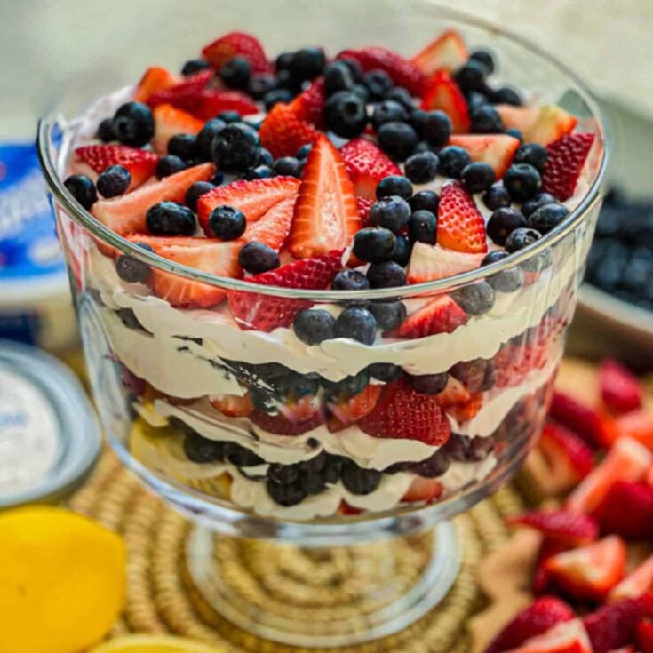 A bowl of berry trifle perfect as one of 4th of July breakfast ideas