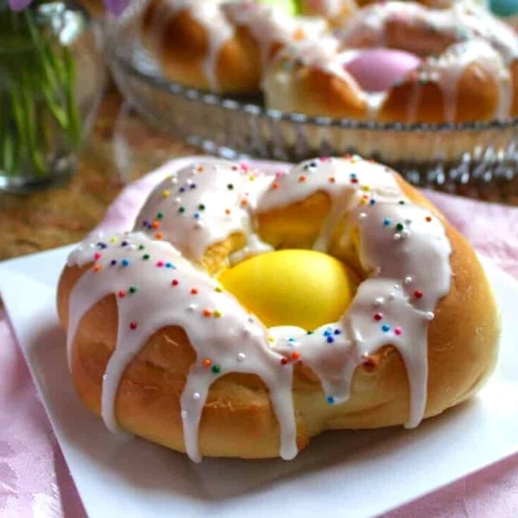 A plate of individual Italian Easter bread rings