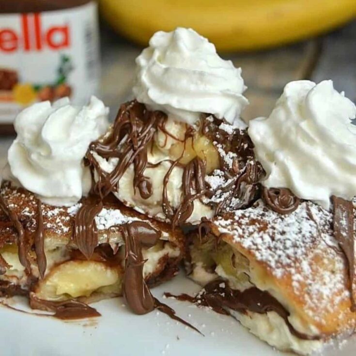 A set of appetizing Nutella banana dessert egg rolls