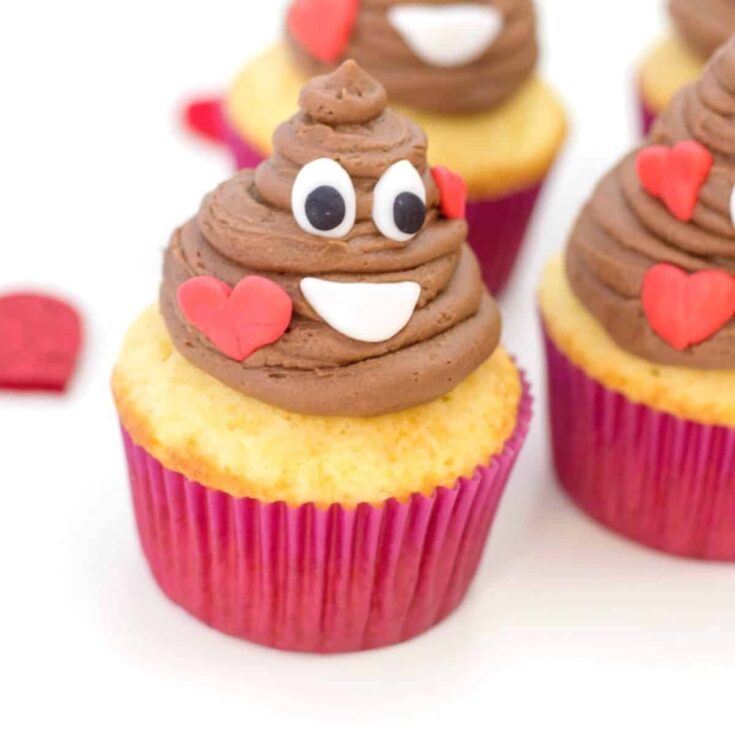 A poop emoji Valentines Day cupcake