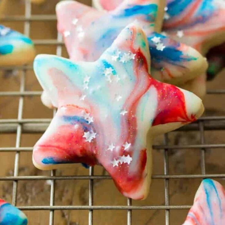 A tray of delicious star spangled cookies perfect as Patriotic Cookies