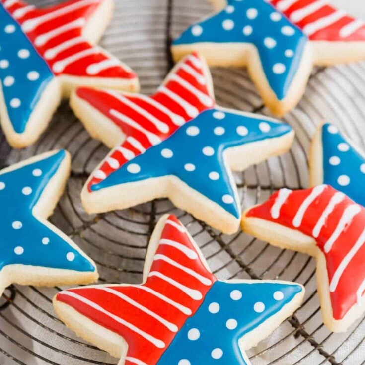 A tray of gluten free star sugar cookies perfect as Patriotic Cookies