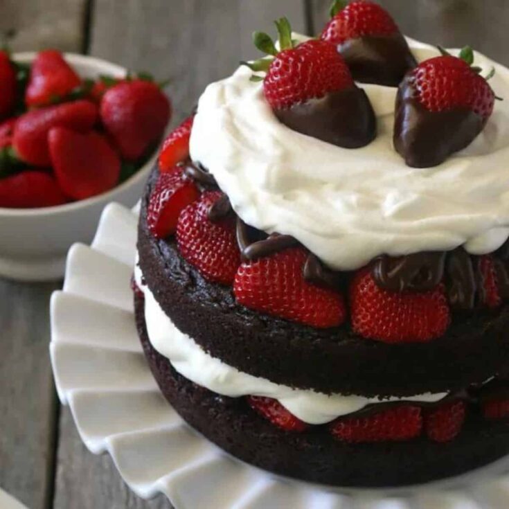A delicious Gluten-free chocolate strawberry layer Patriotic Cake