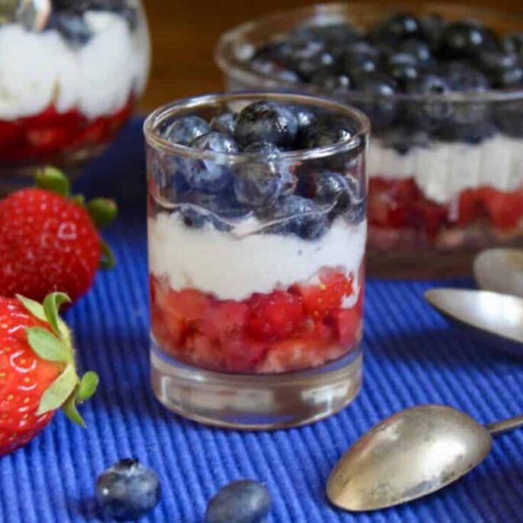A mini red white and blue trifle
