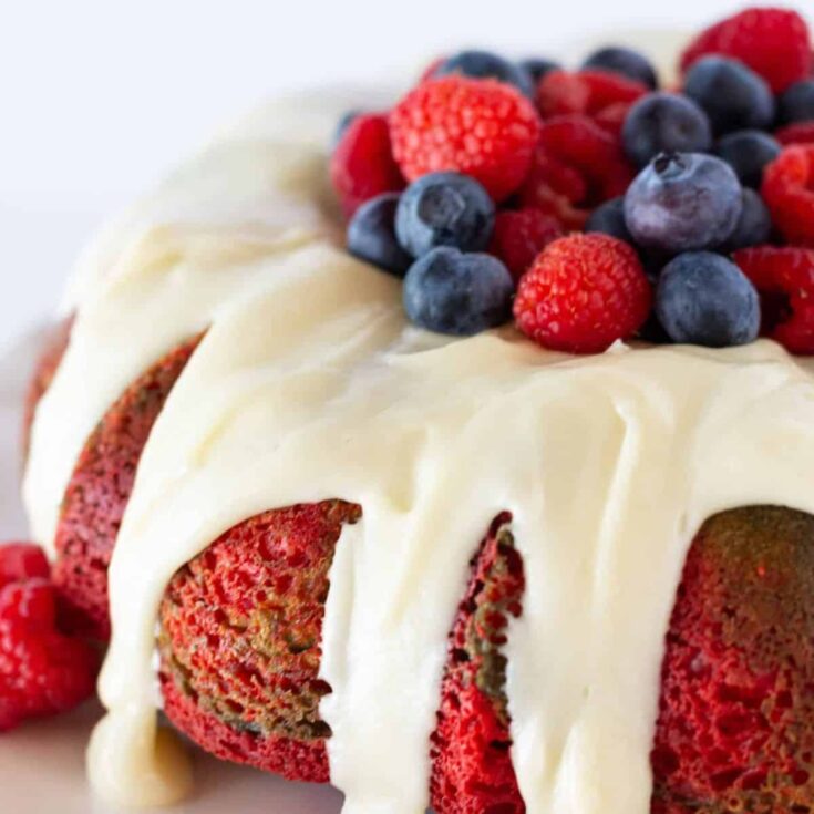 Red, white and blue velvet Bundt Patriotic Cake