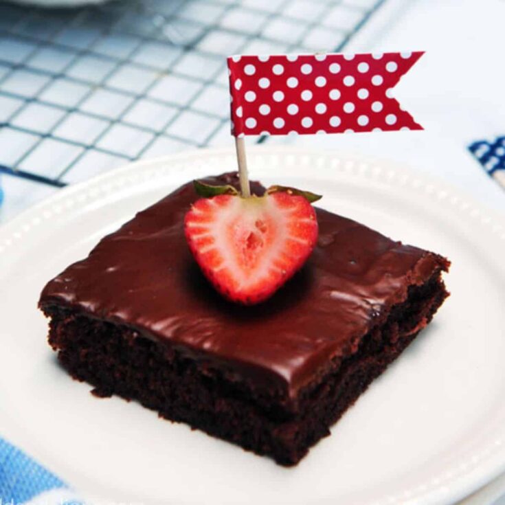 A slice of Vegan Texas sheet Patriotic Cake