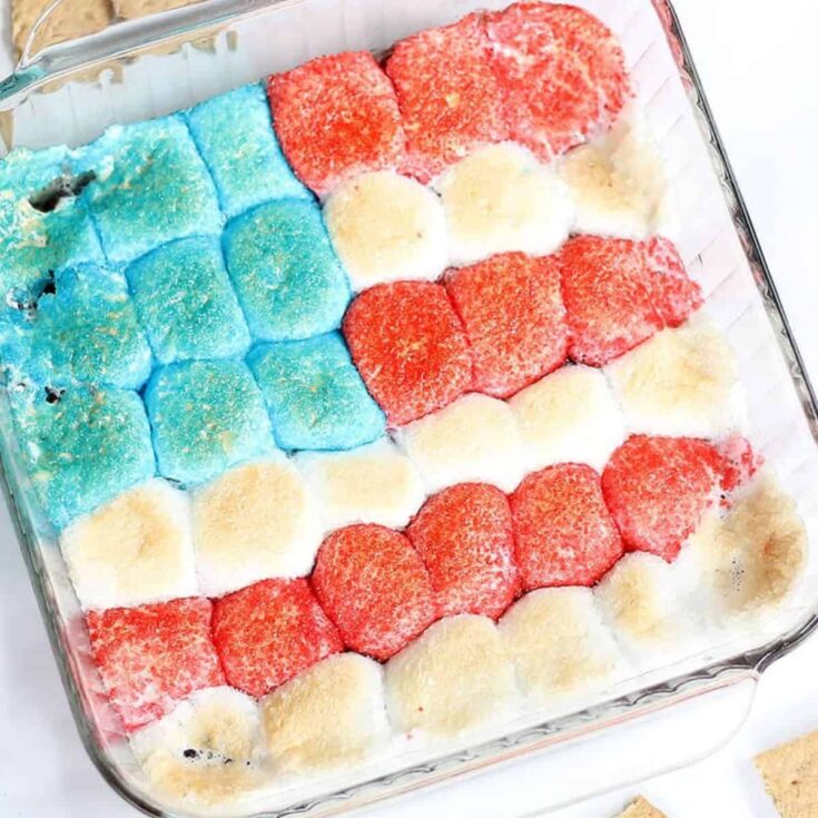 A tray of flag s'mores dip Patriotic Dessert