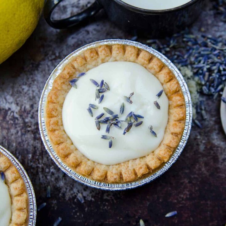 Mini lemon tartlets with lavender perfect for an English afternoon tea party
