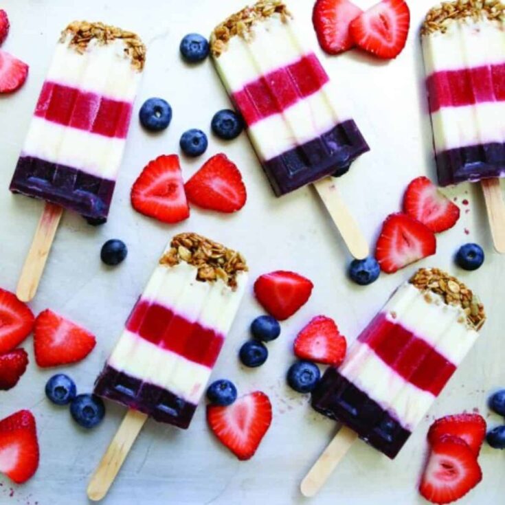 A set of frozen yogurt pops Patriotic Desserts