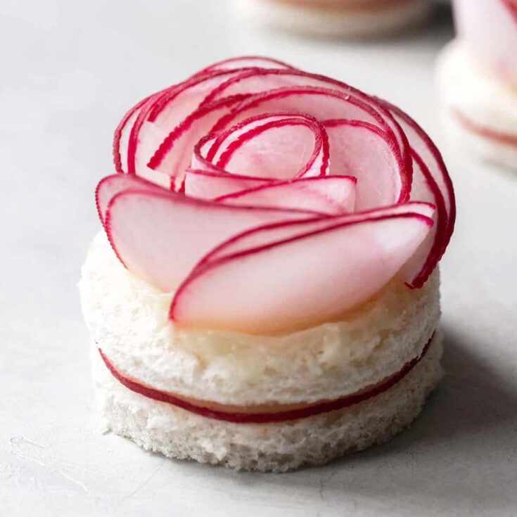 Radish rose tea sandwiches perfect for an English afternoon tea party