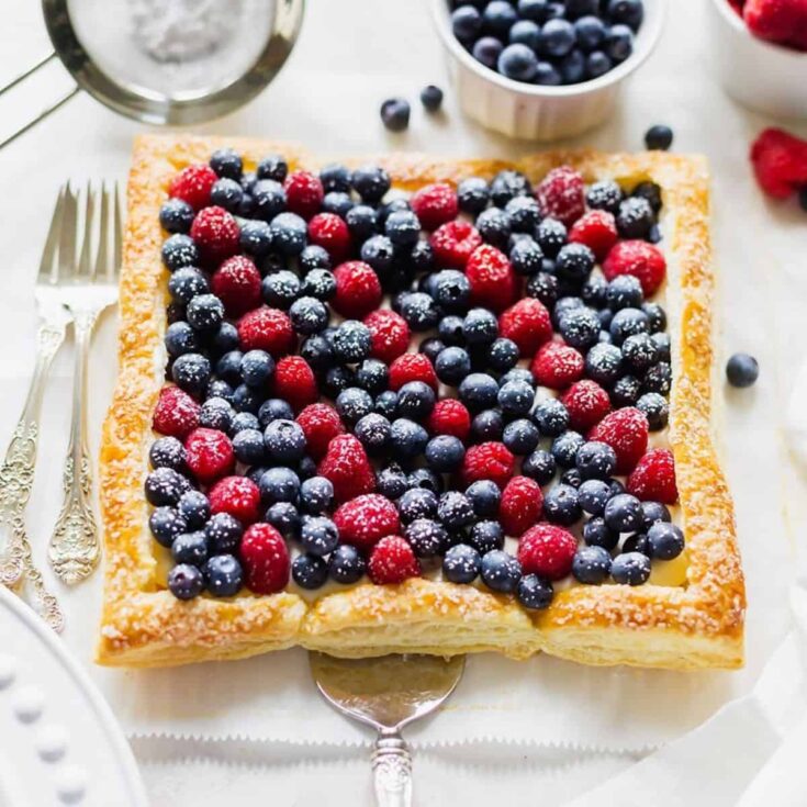 A plate of red, white and blue berry tart Patriotic Dessert
