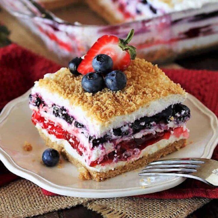 A plate of red, white and blue mixed berry Patriotic Dessert