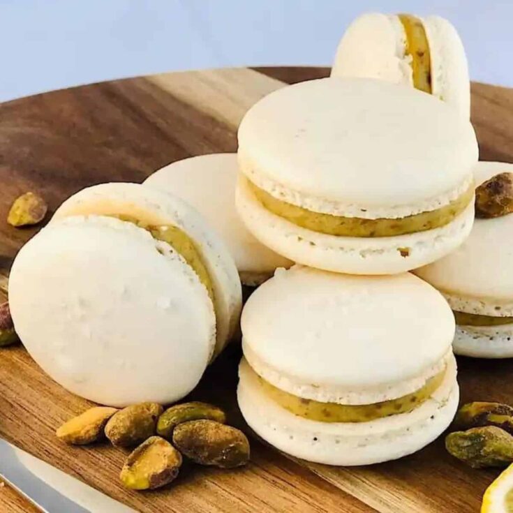 Saffron pistachio macarons perfect for an English afternoon tea party