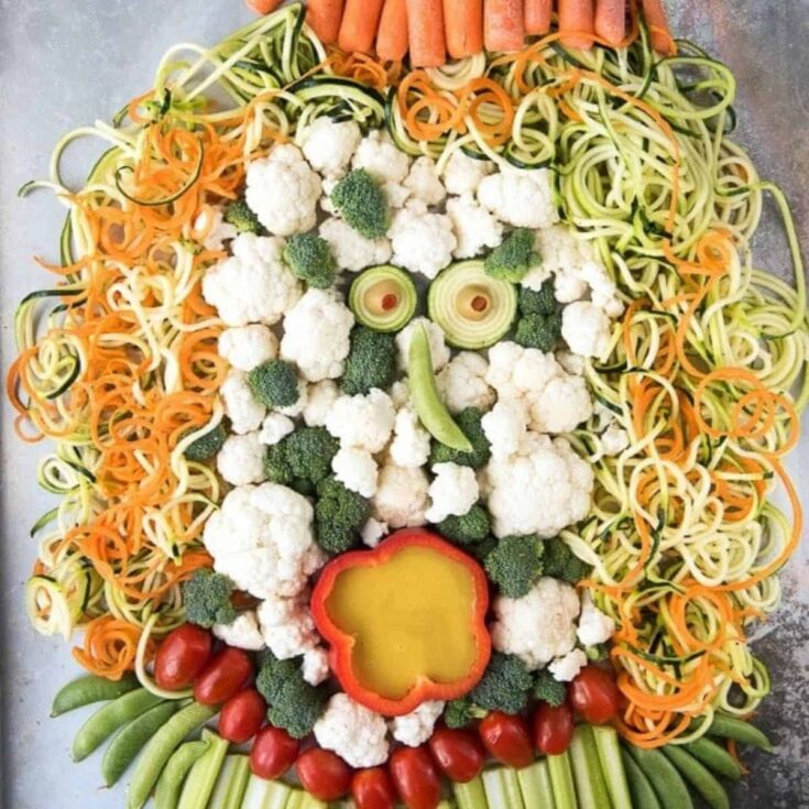Screaming witch crudites Halloween charcuterie board