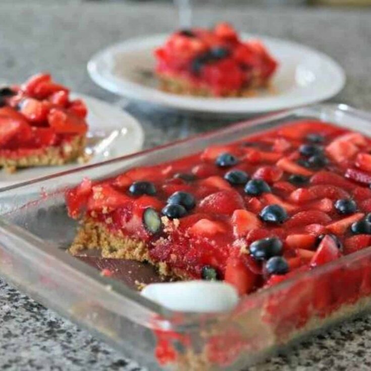A tray of strawberry pie slab recipe Patriotic Dessert
