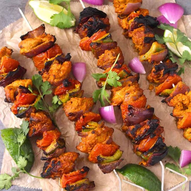 A set of delicious chicken tikka or chicken kebab cookout sides