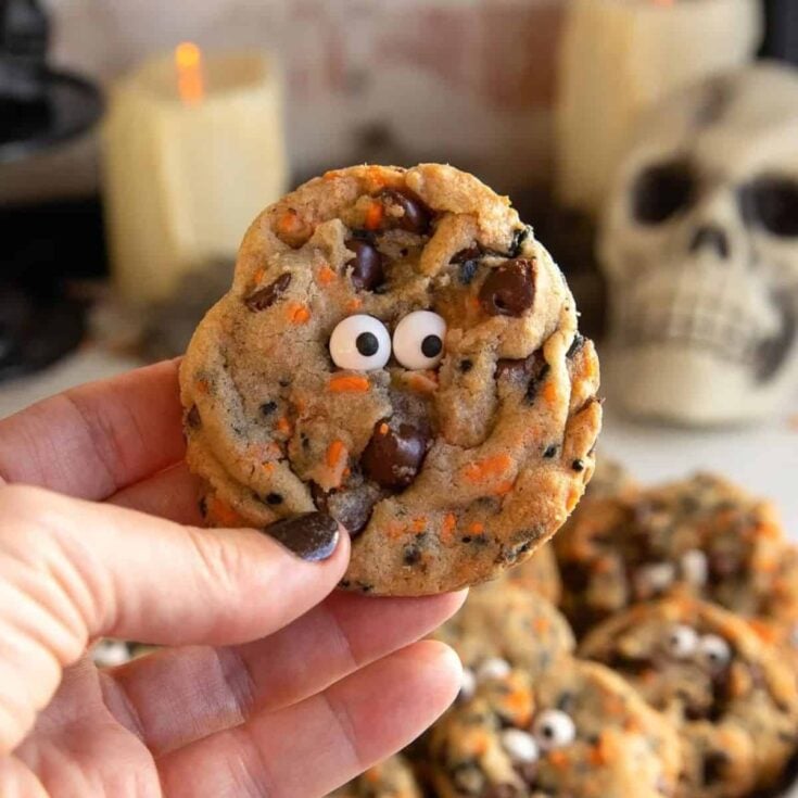 An appetizing Halloween chocolate chip cookie