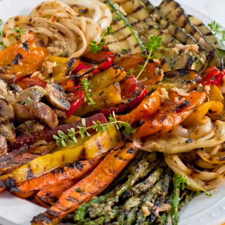 A big plate of an appetizing grilled vegetable marinade cookout sides