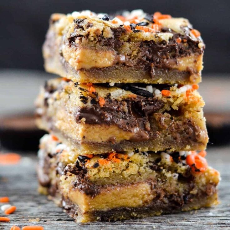 A stack of Halloween candy cookie bars