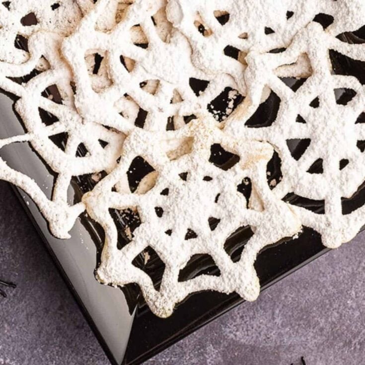 A tray of Halloween cobweb cookies