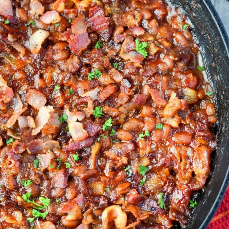 An appetizing sweet n spicy baked beans cookout sides